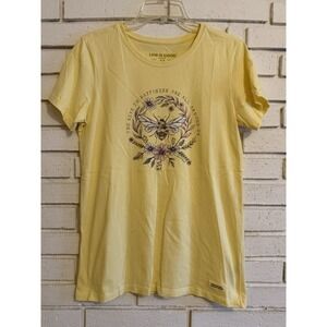 Life Is Good Womens Med Crusher Top Yellow Bee Floral Graphic Cotton‎ Shirt NWOT